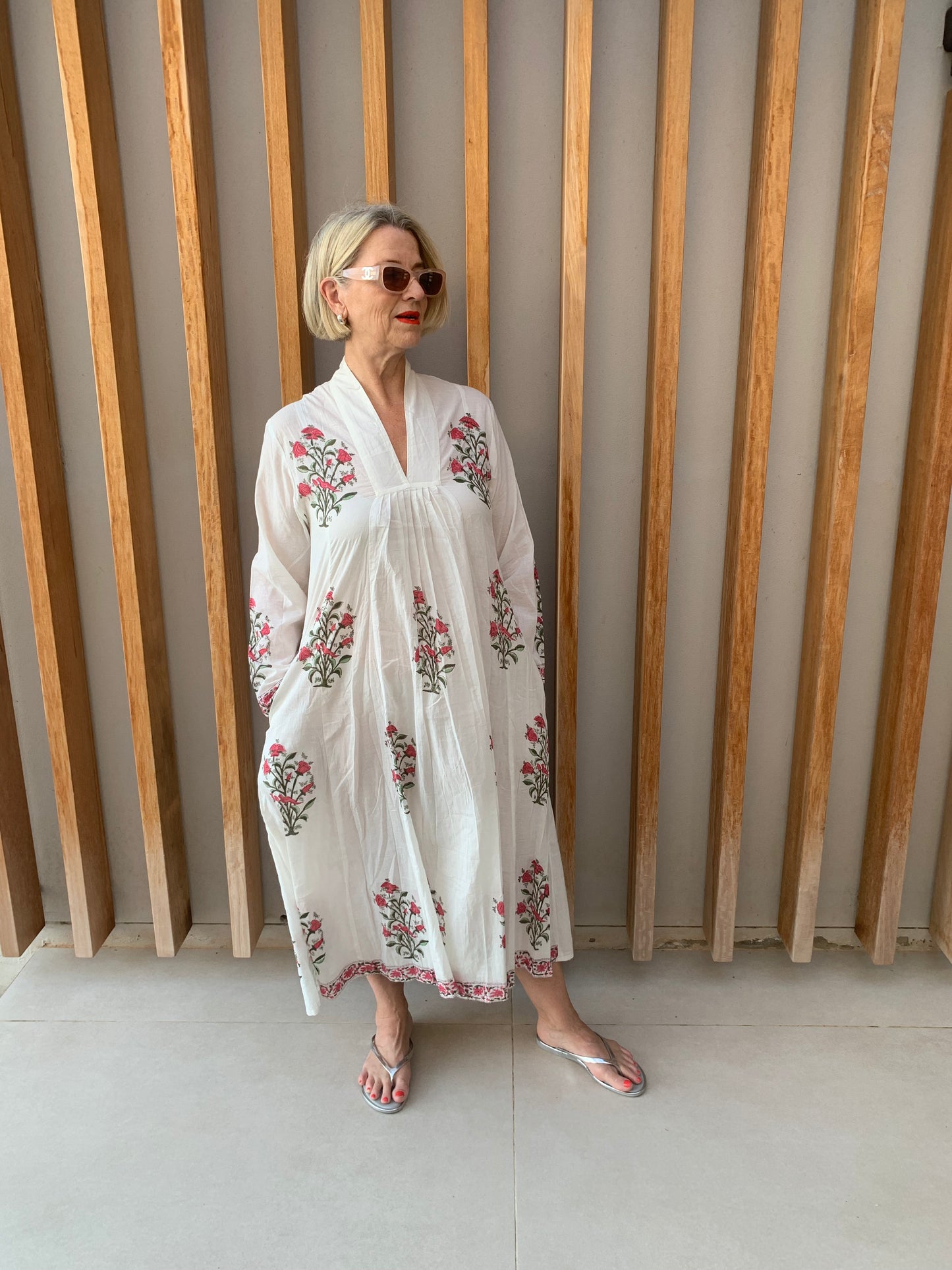 White dress with red flowers