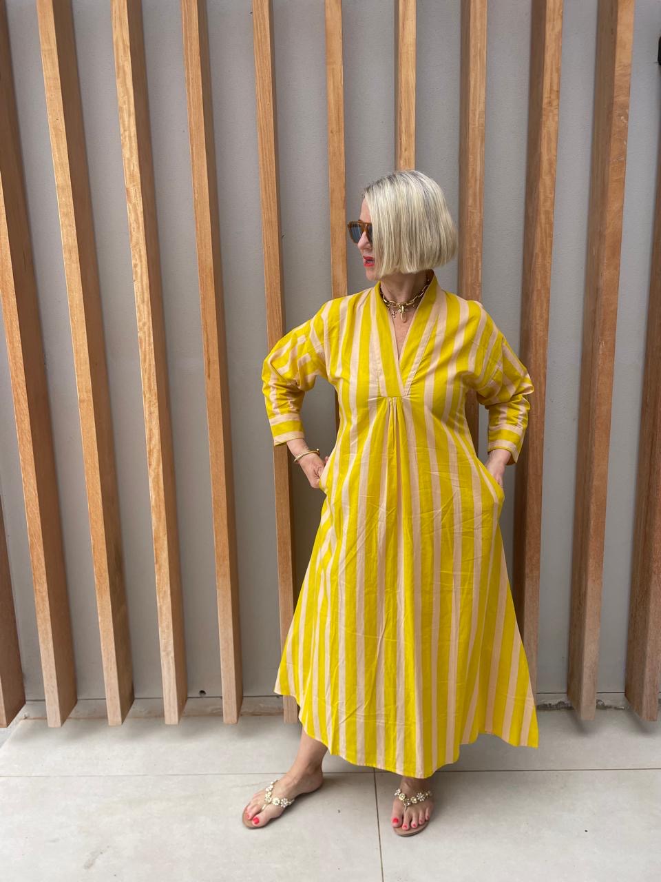 Lemon & cream striped dress