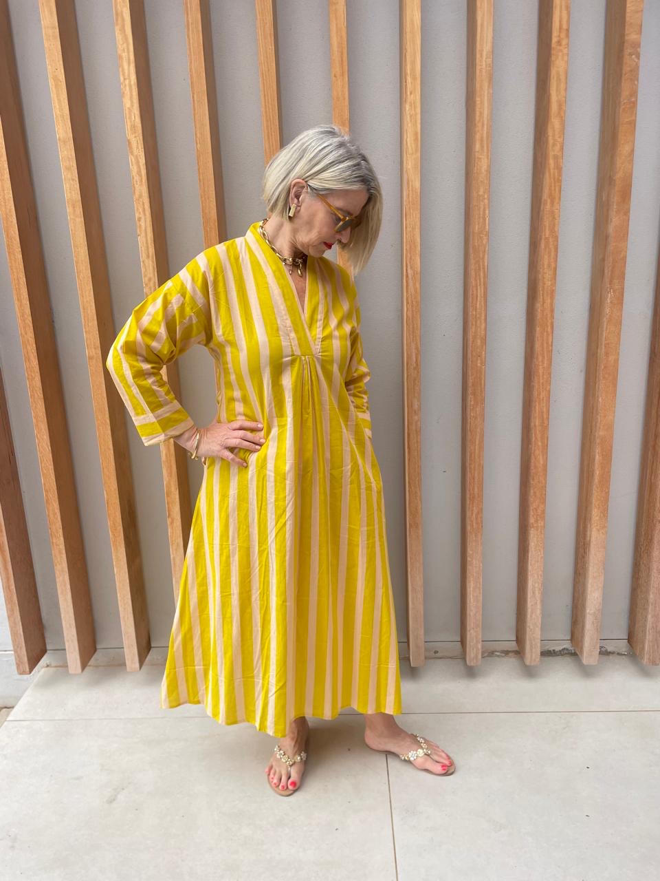 Lemon & cream striped dress