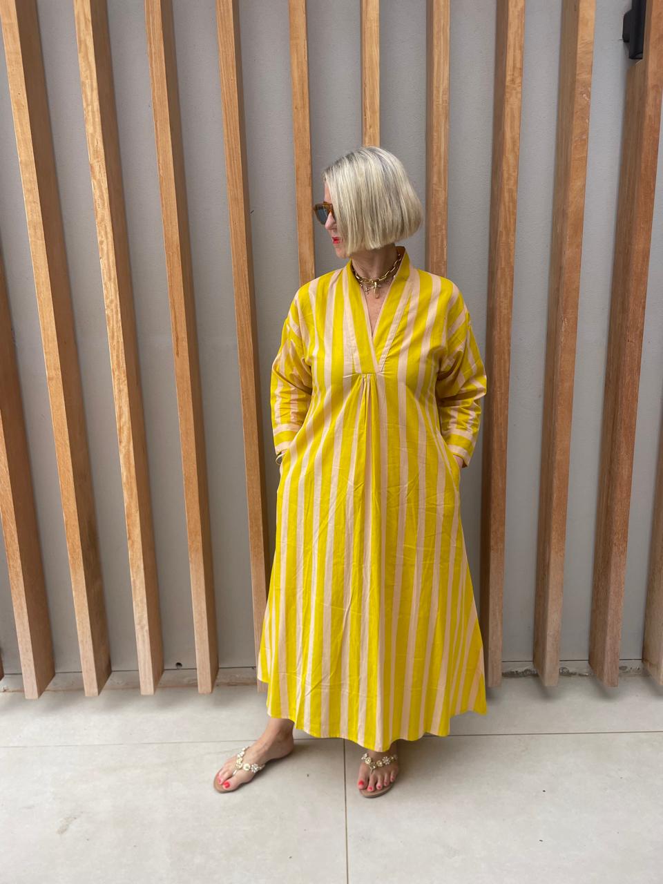 Lemon & cream striped dress