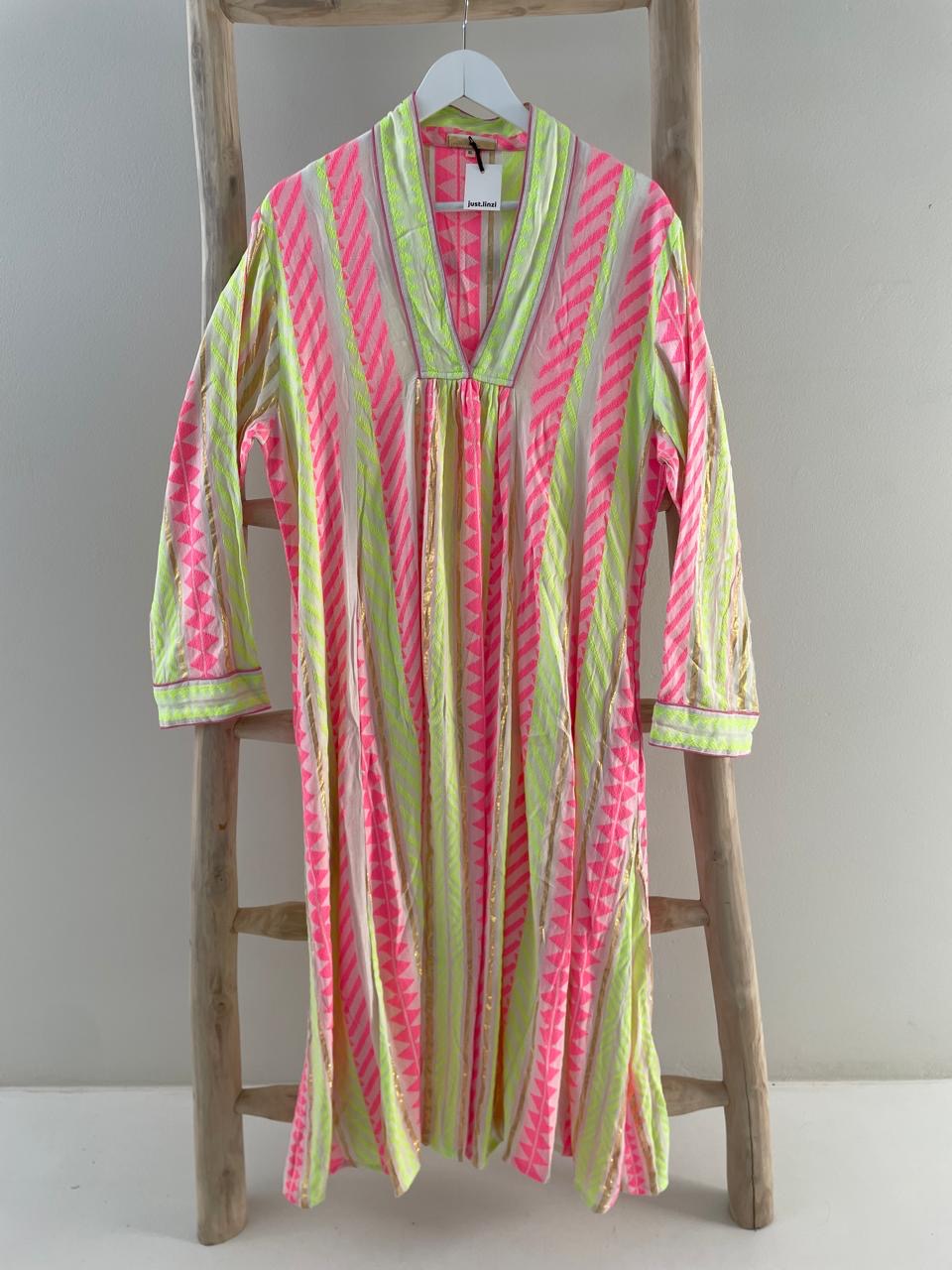 Lime green & pink striped dress