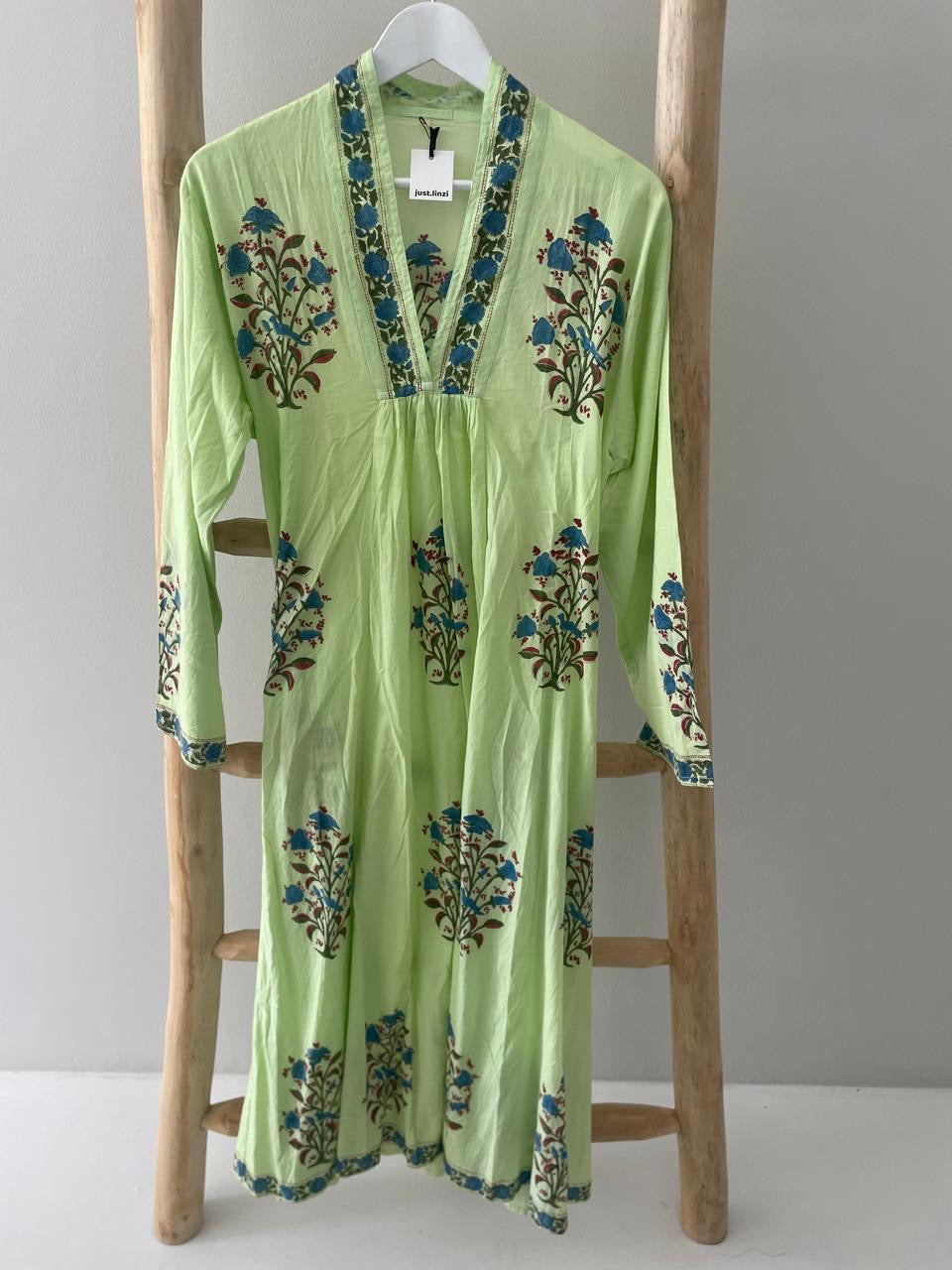 Lime green blue floral dress