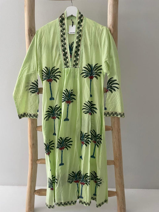 Lime green blue palm dress