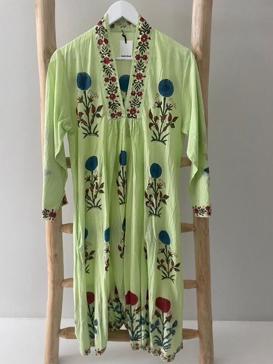 Lime green blue poppy dress