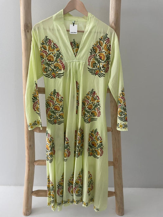 Lime green yellow floral dress