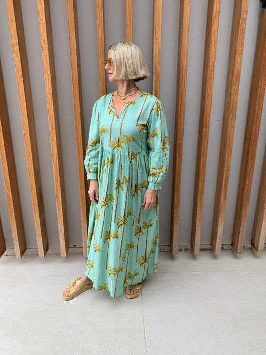 Green dress with green & bronze palm
