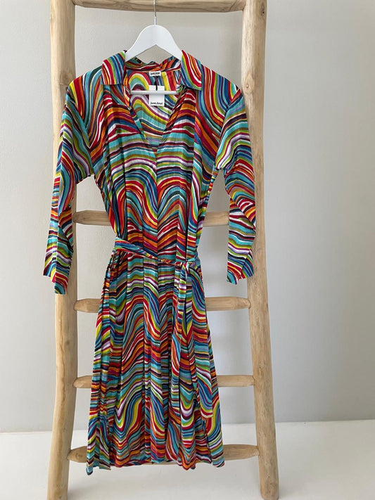 Multicoloured striped collared dress