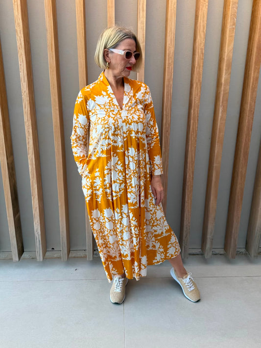 Mustard & white floral dress