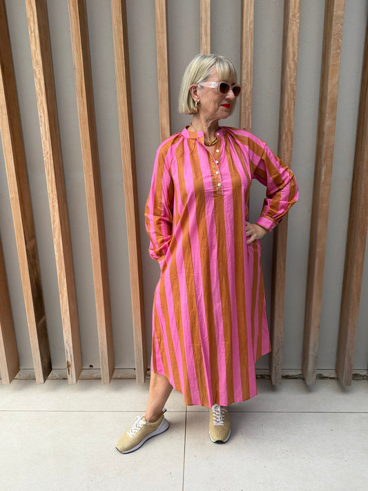 Mustard & pink striped Kurta dress