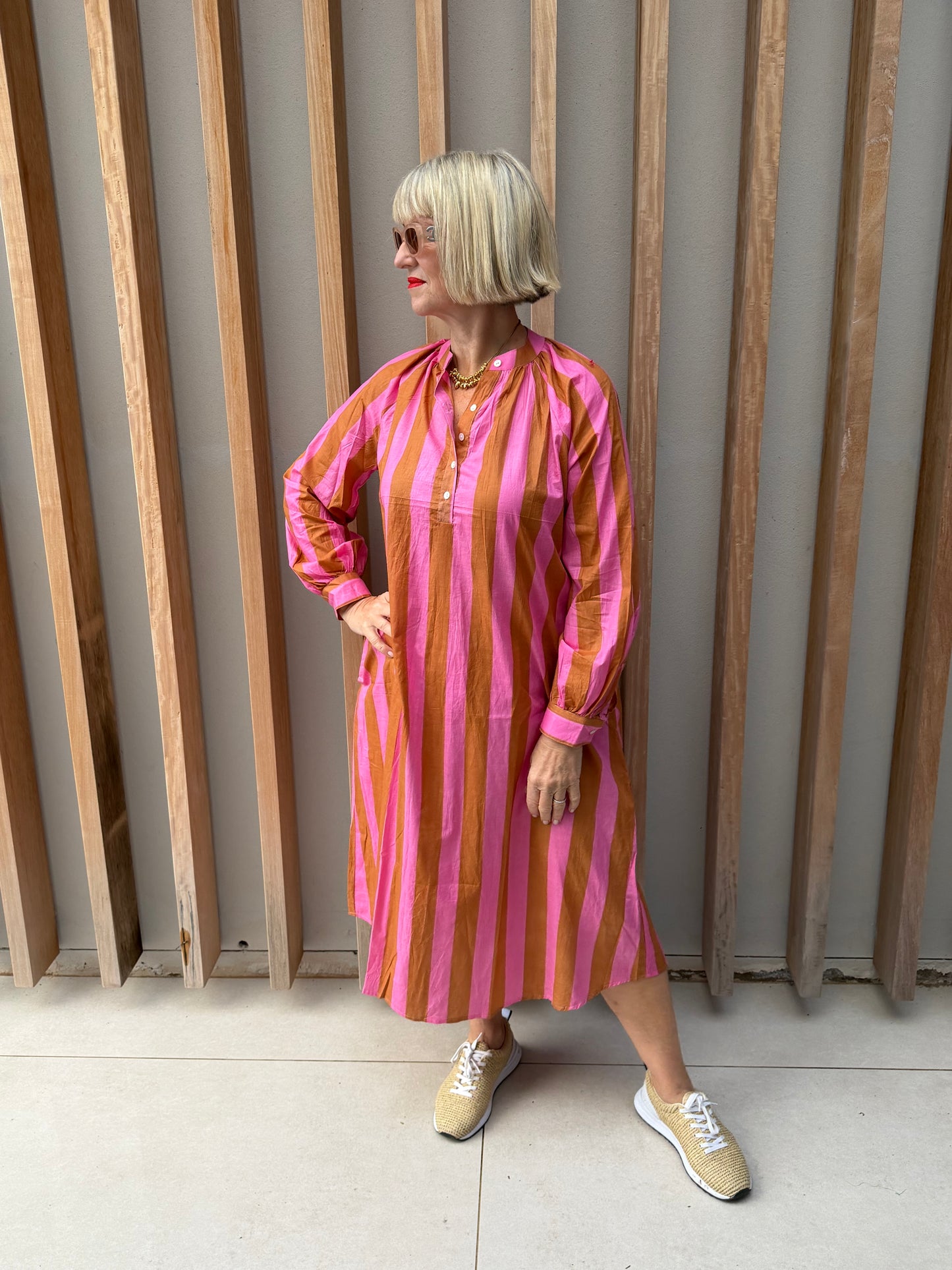 Mustard & pink striped Kurta dress