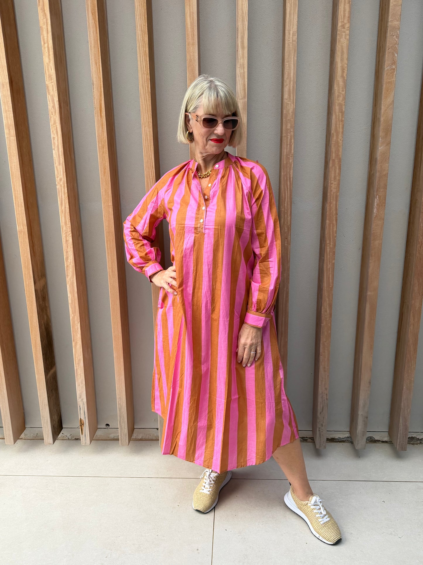 Mustard & pink striped Kurta dress