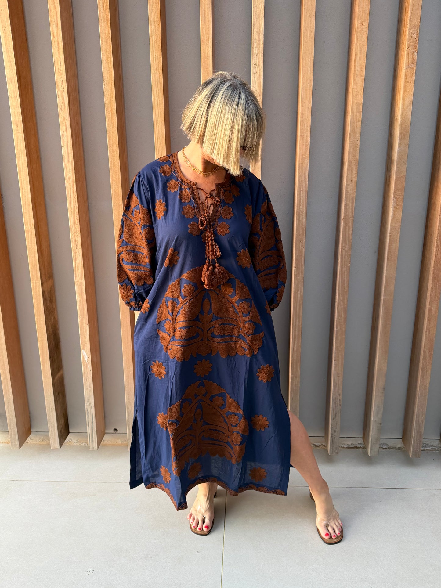 Navy embroidered dress