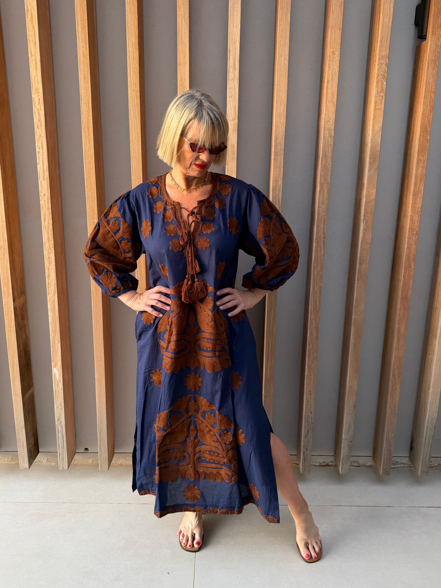 Navy embroidered dress