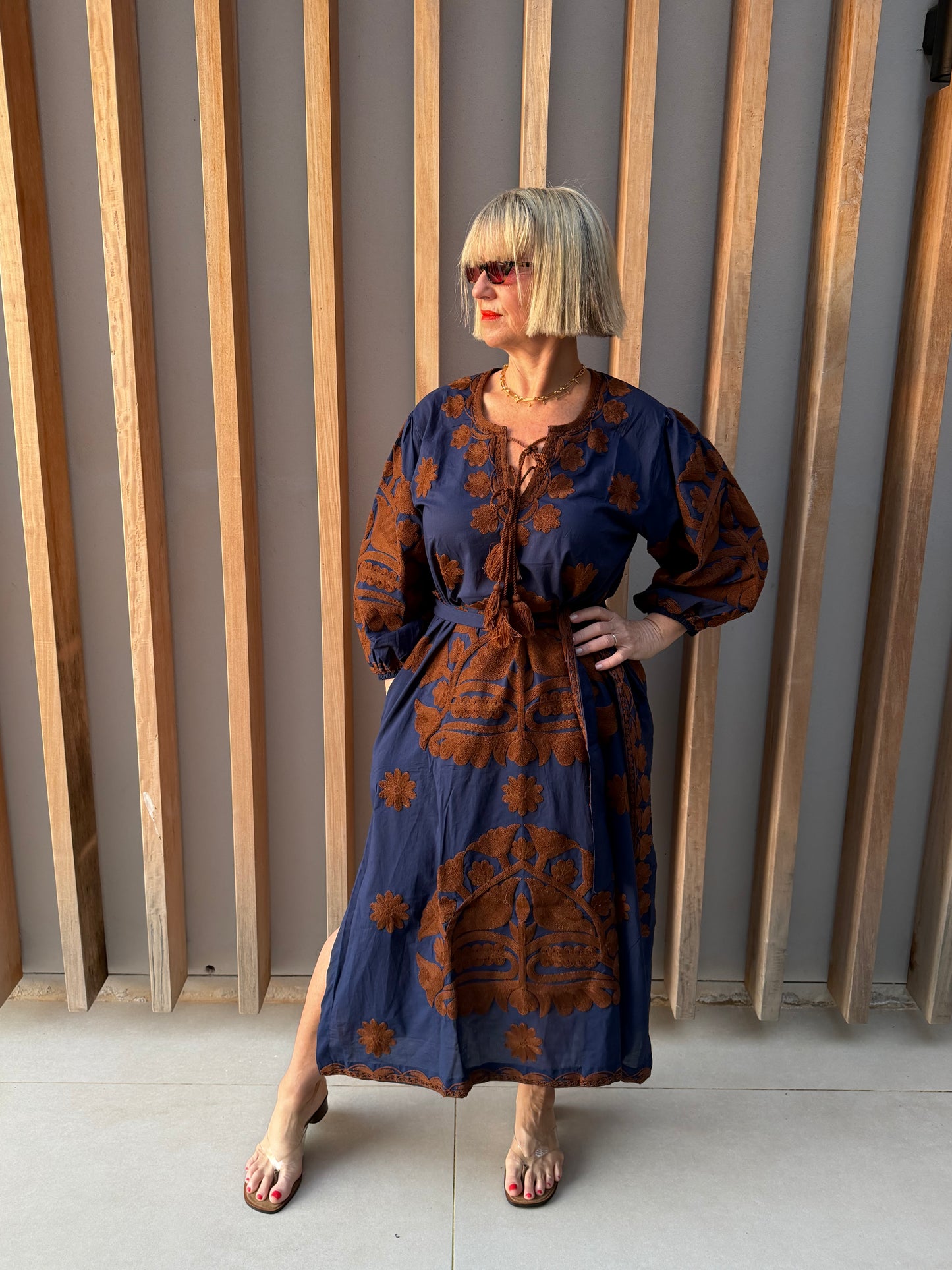 Navy embroidered dress
