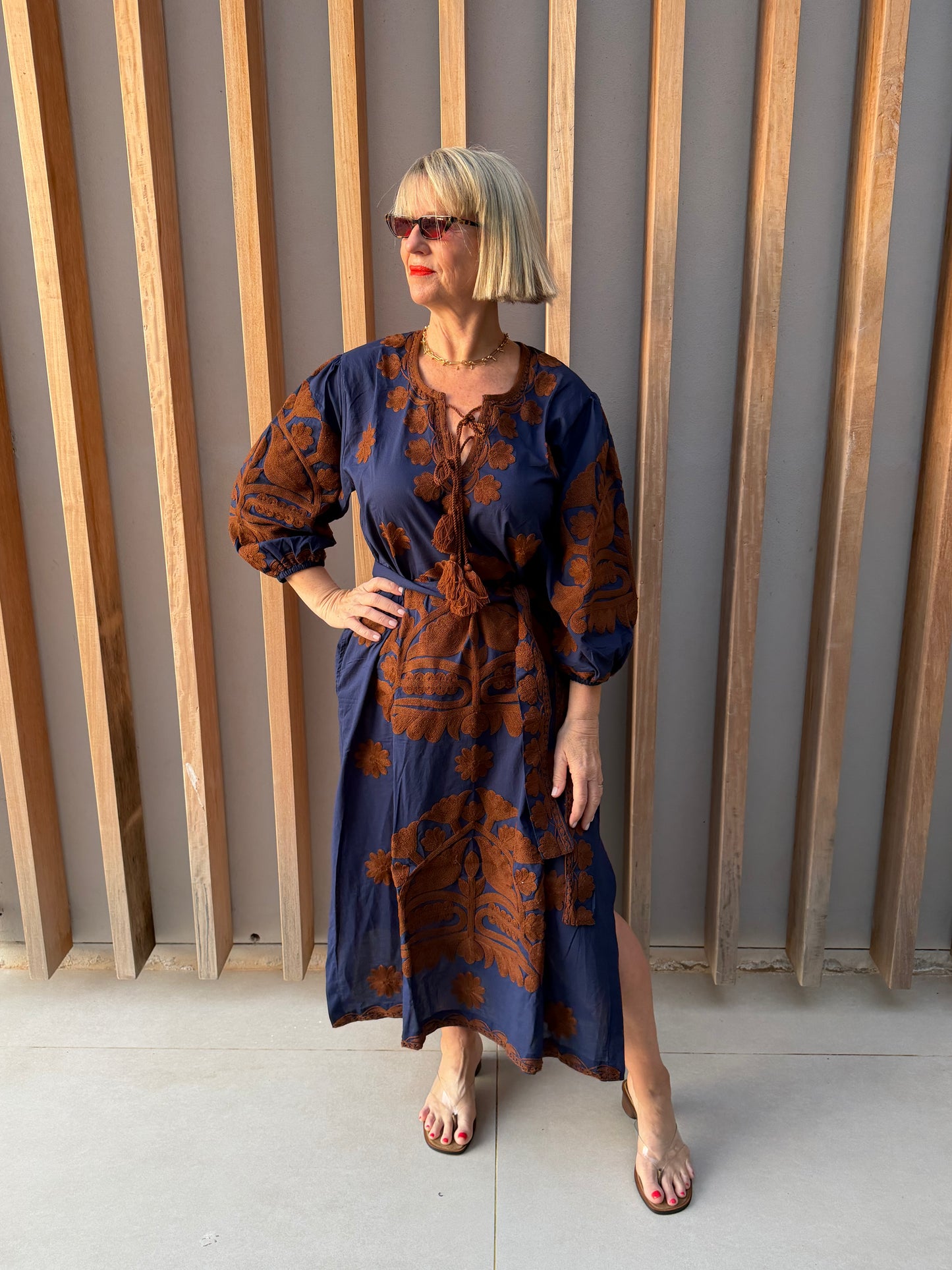 Navy embroidered dress