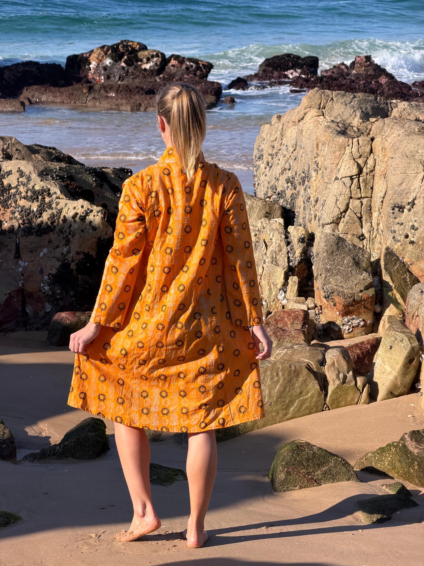Orange geometric pattern short dress