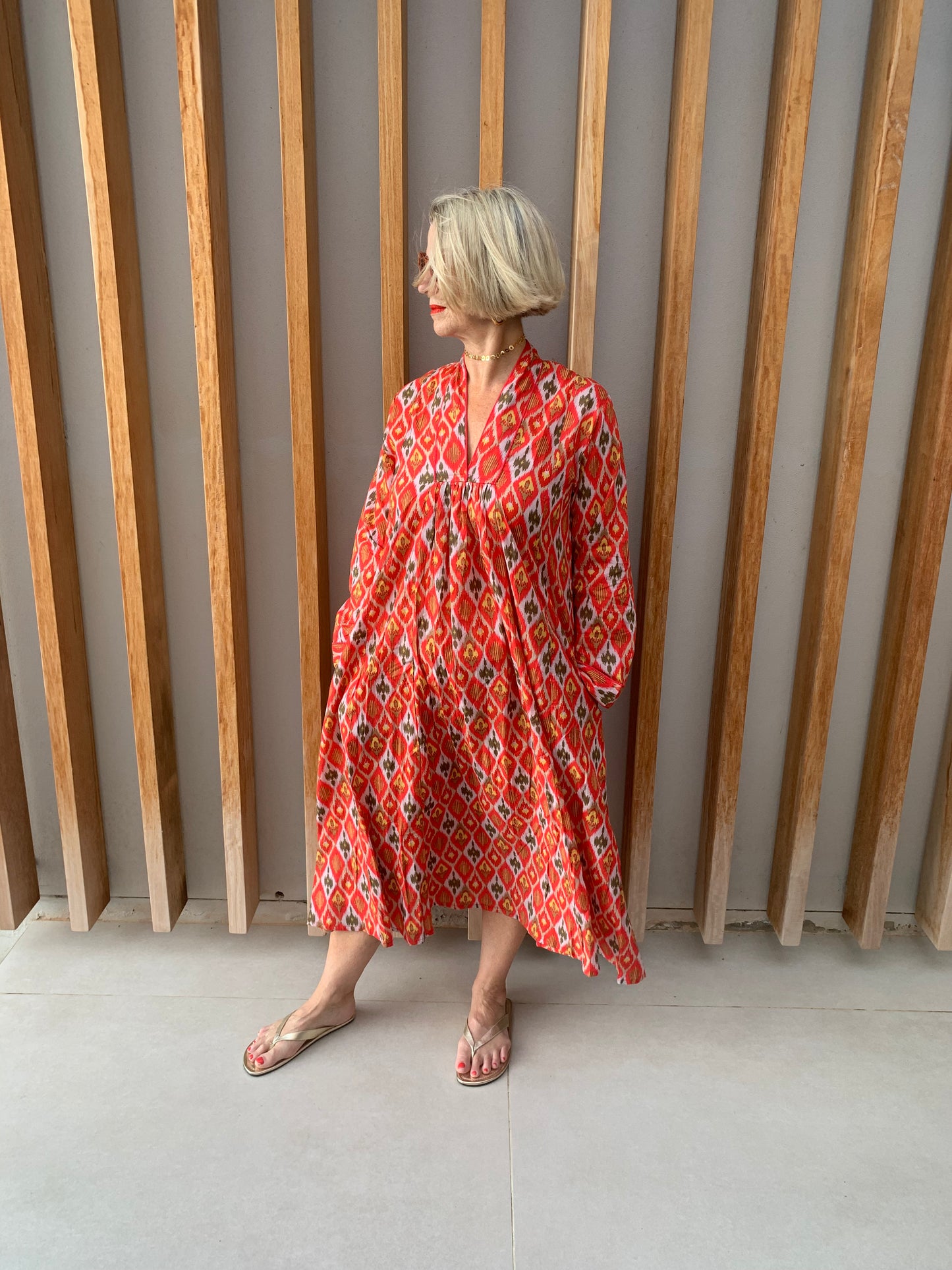 Orange geometric pattern dress