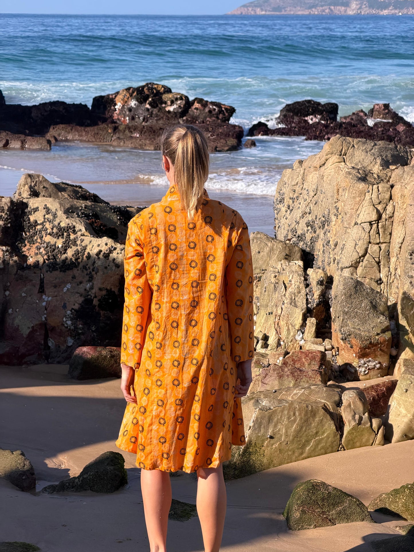 Orange geometric pattern short dress
