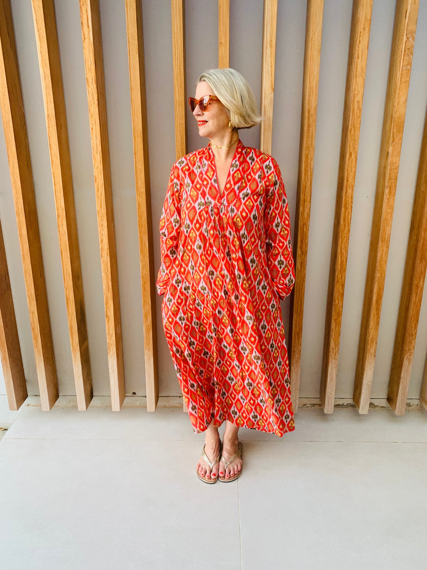 Orange geometric pattern dress