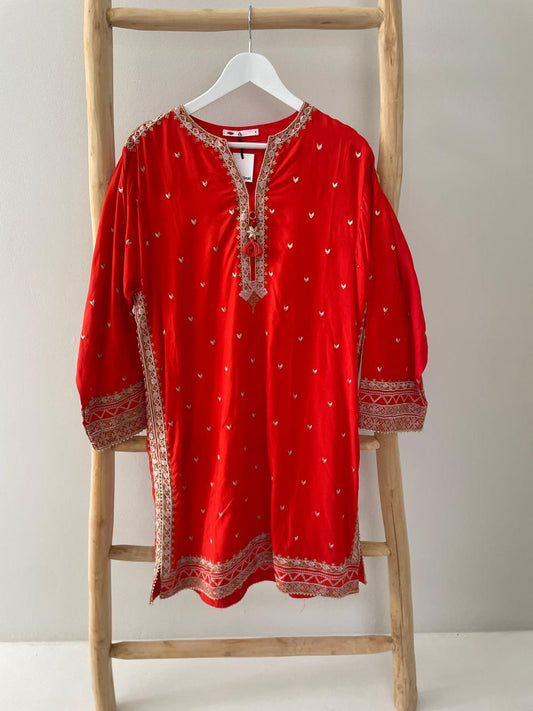Orange & gold embroidered dress
