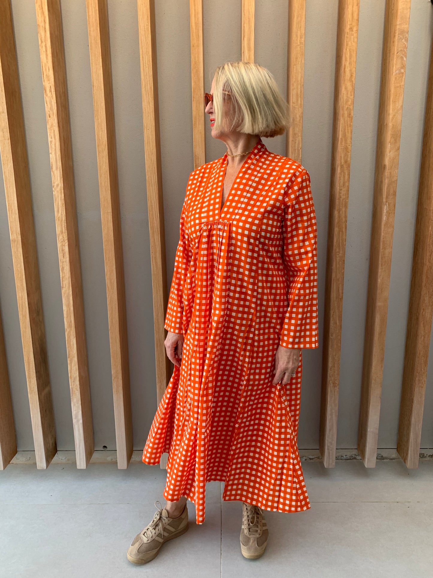 Orange & white check dress