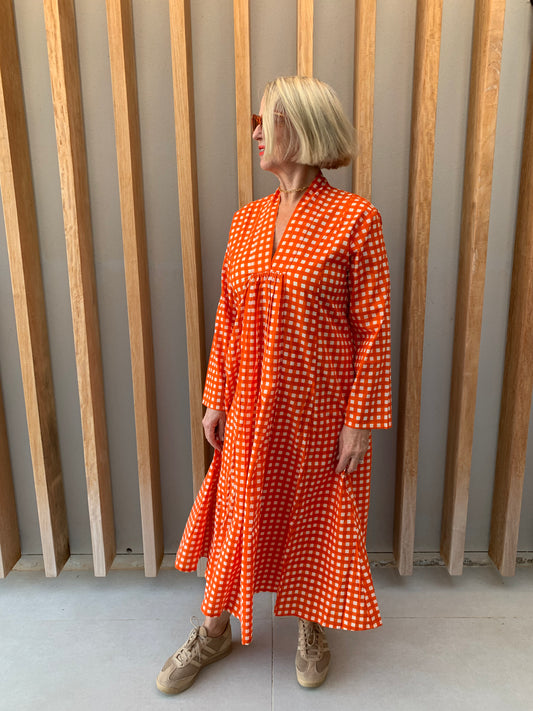 Orange & white check dress