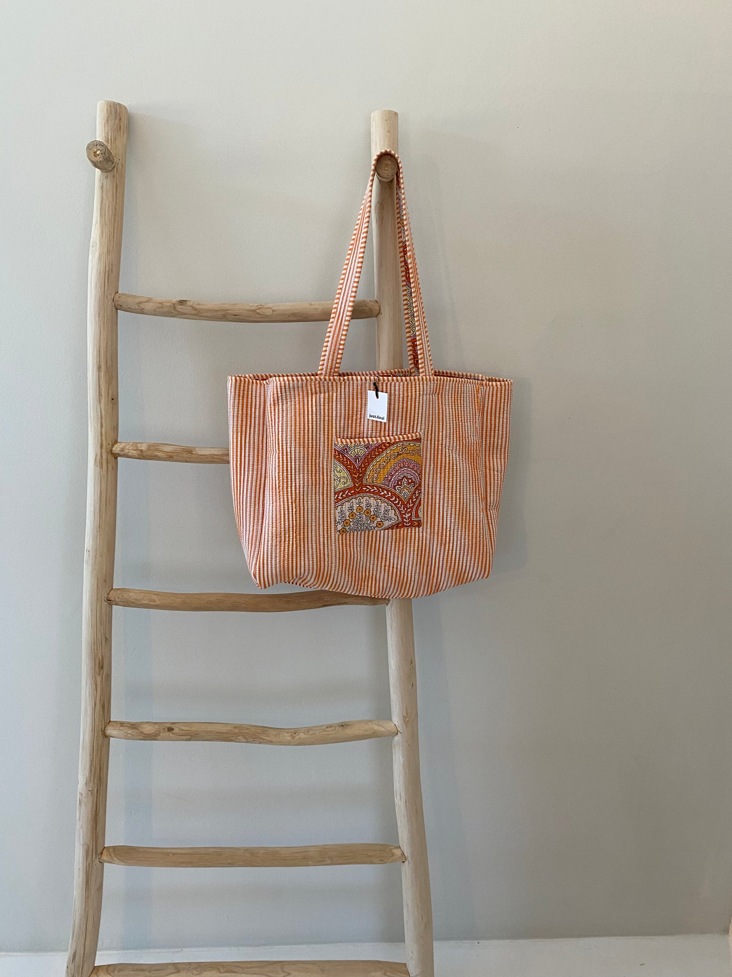 Tote Bag: Orange & white