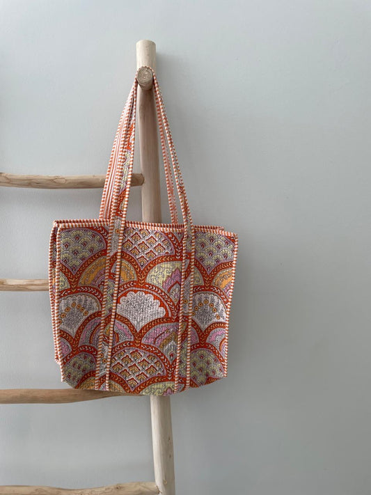Tote Bag: Orange & white