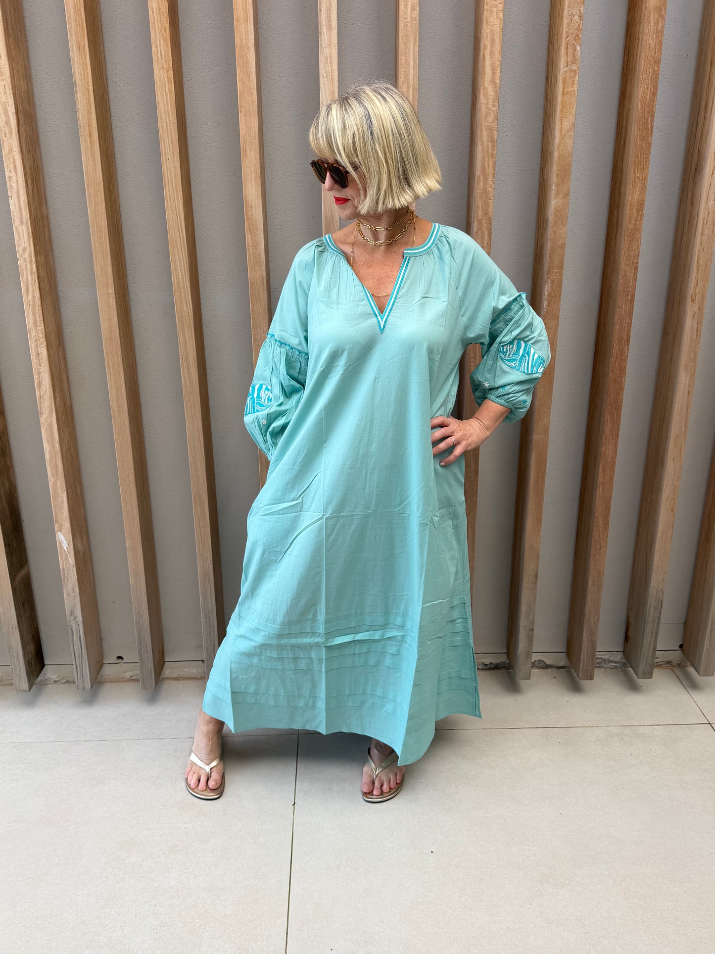 Pale blue embroidered dress