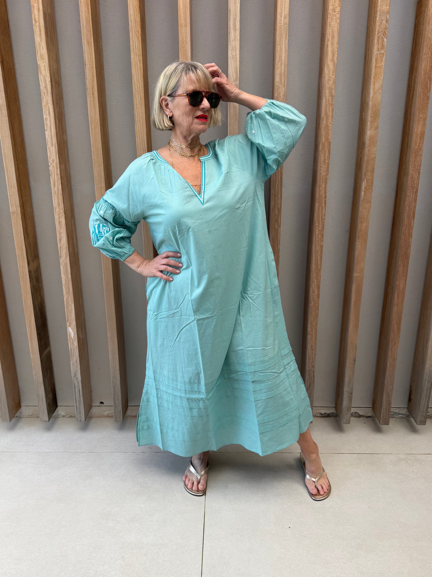 Pale blue embroidered dress