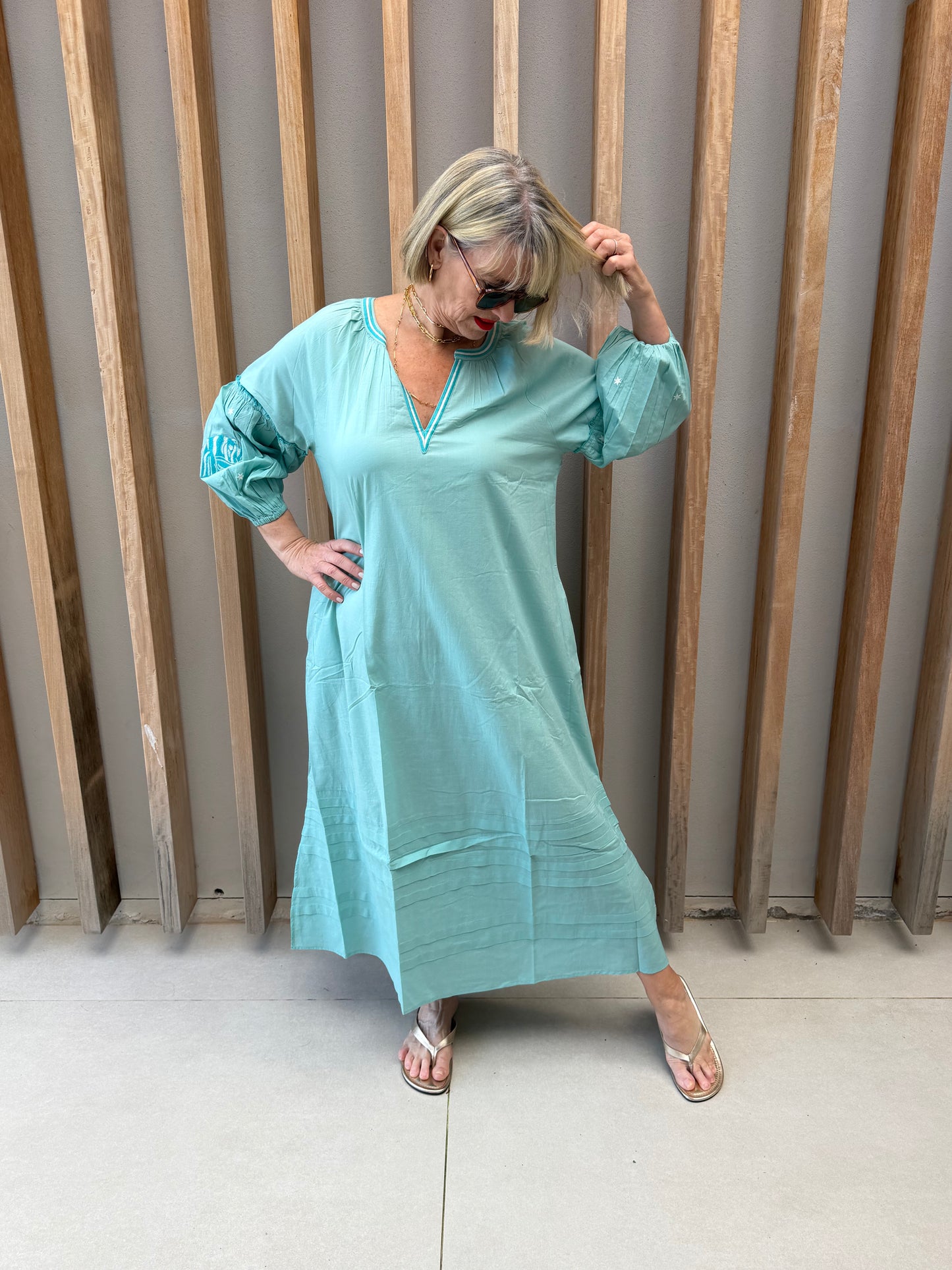 Pale blue embroidered dress