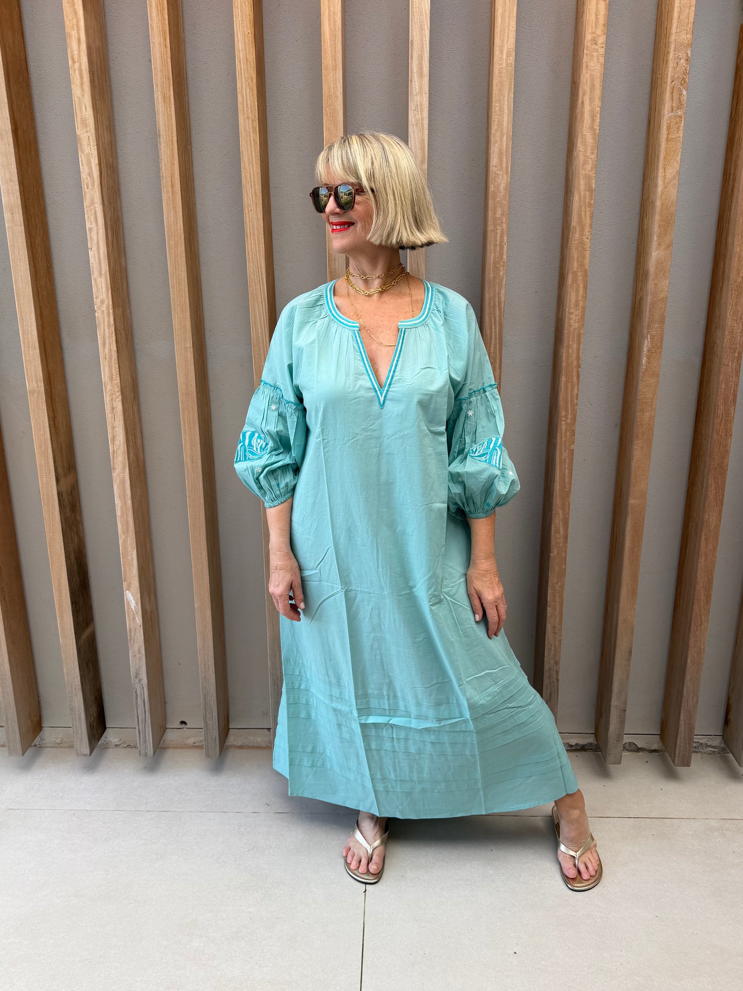 Pale blue embroidered dress