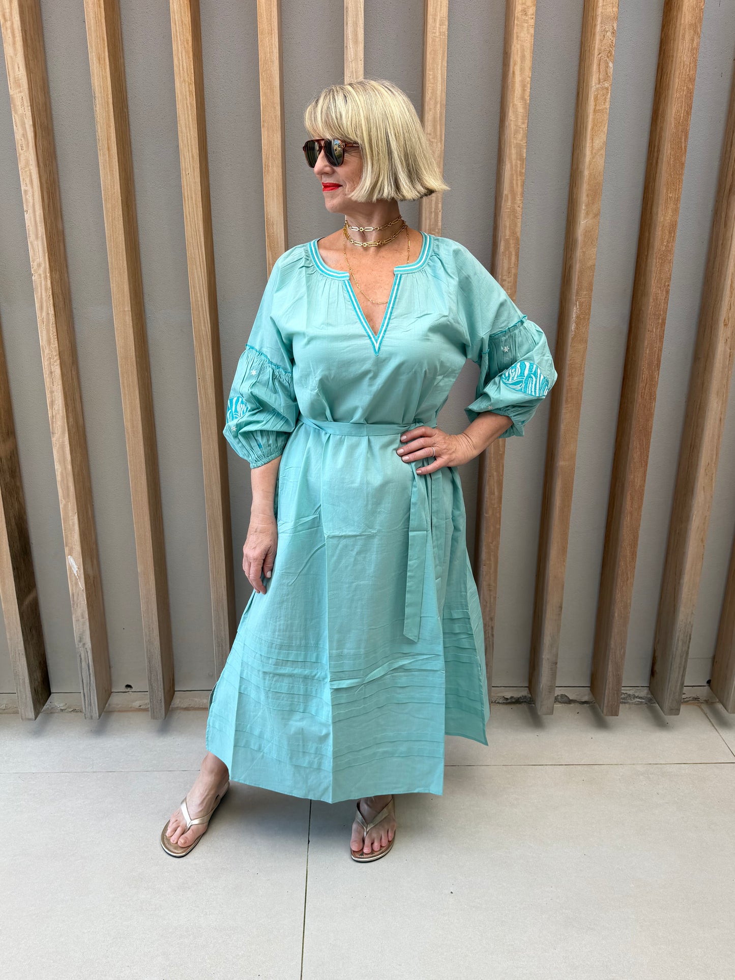 Pale blue embroidered dress