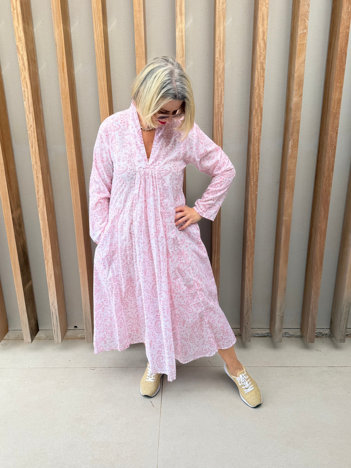Pale pink paisley dress
