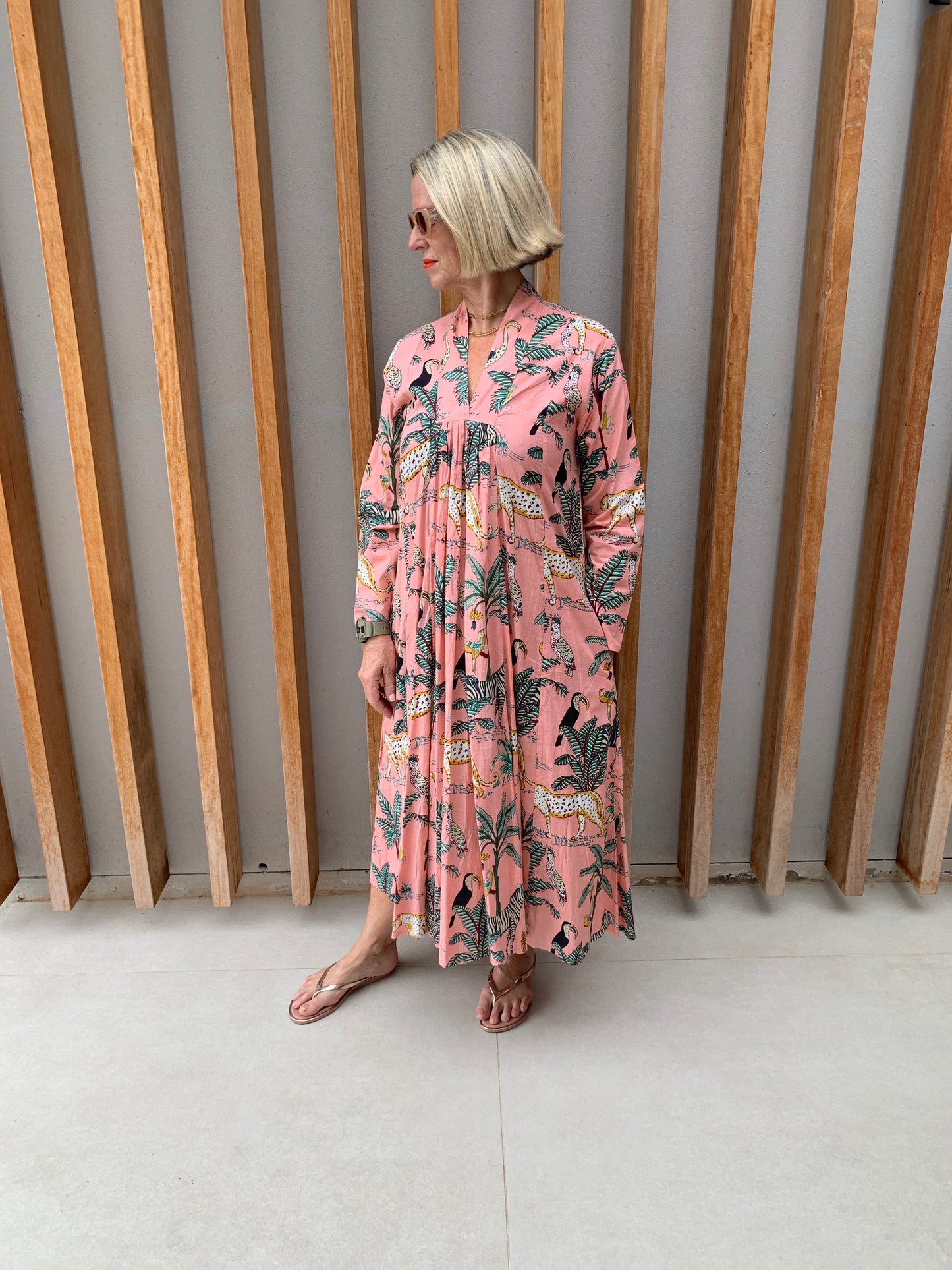 Peach dress with animal palm