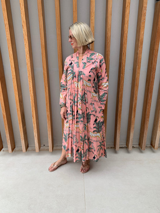 Peach dress with animal palm