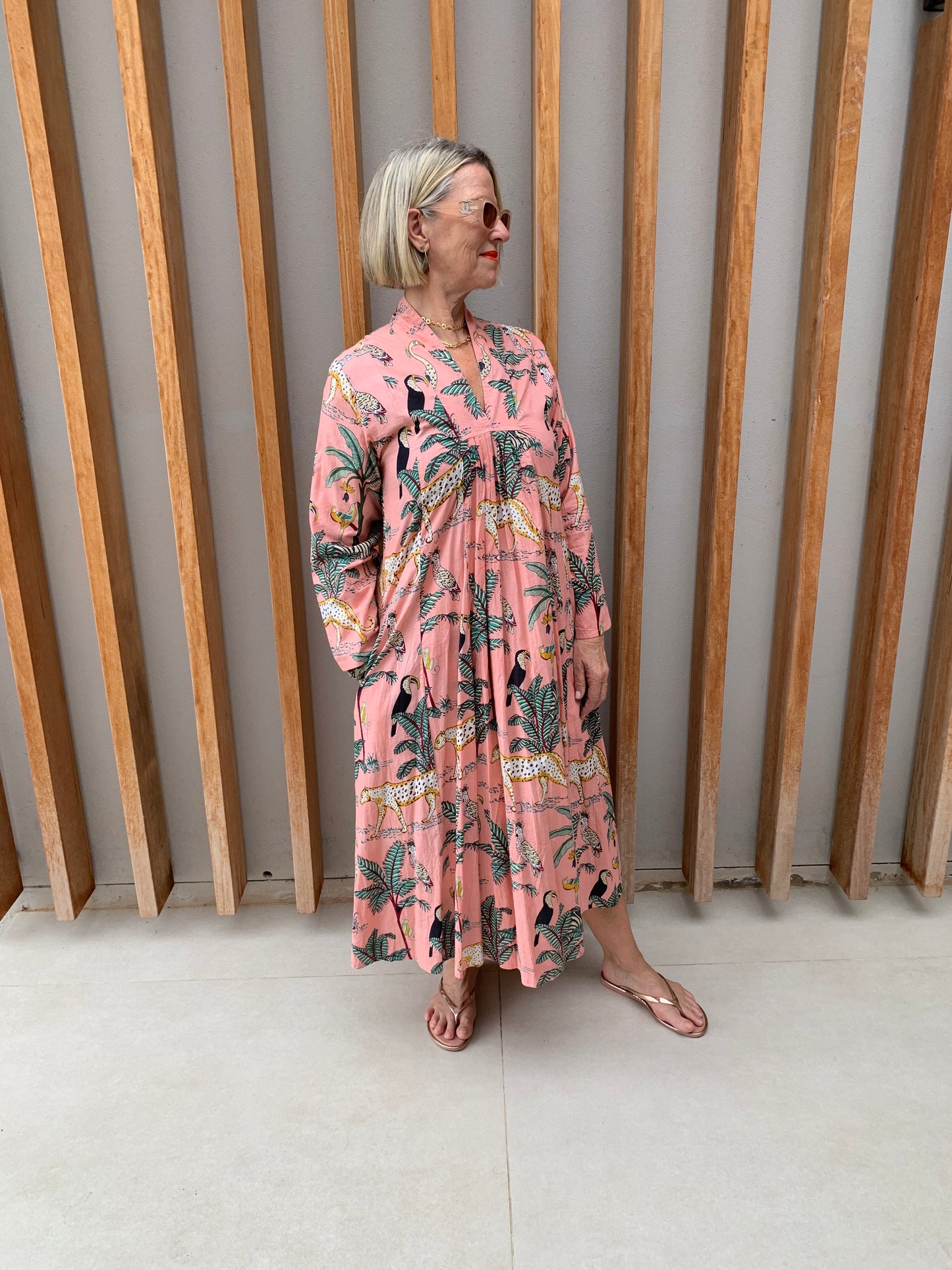Peach dress with animal palm