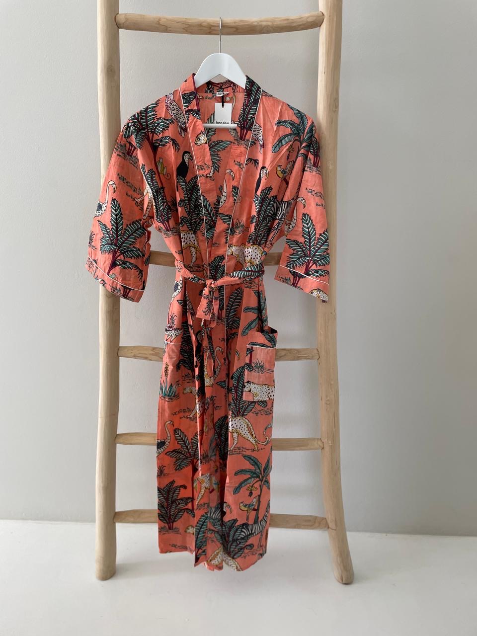 Peach animal floral Kimono