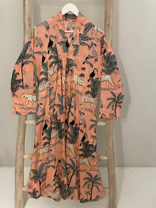 Pink dress with animal palm