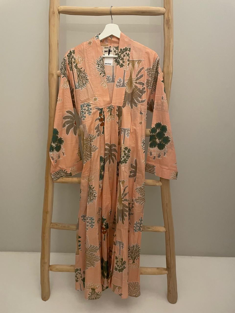 Peach & floral palm dress