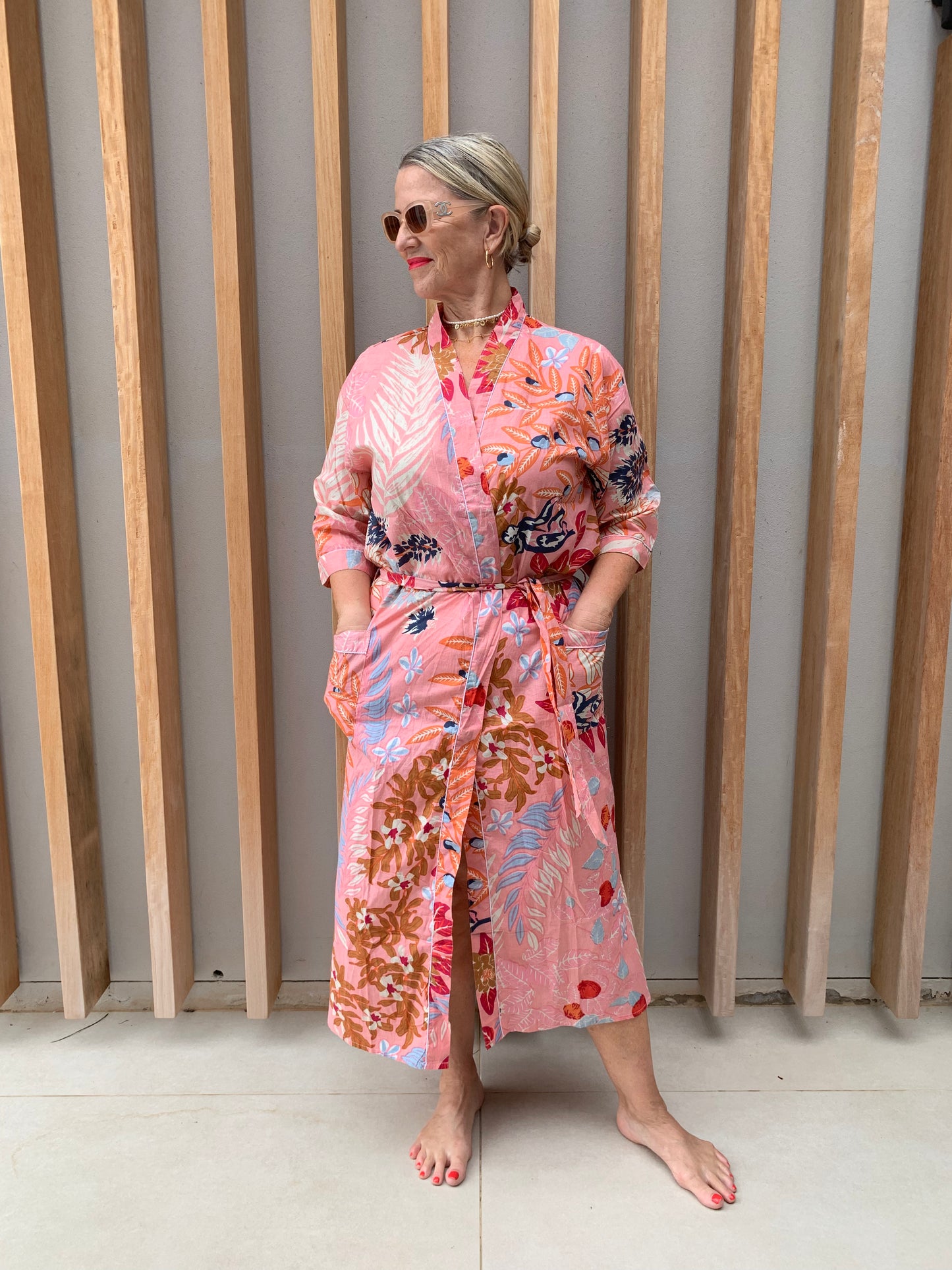 Pink Kimono with floral pattern