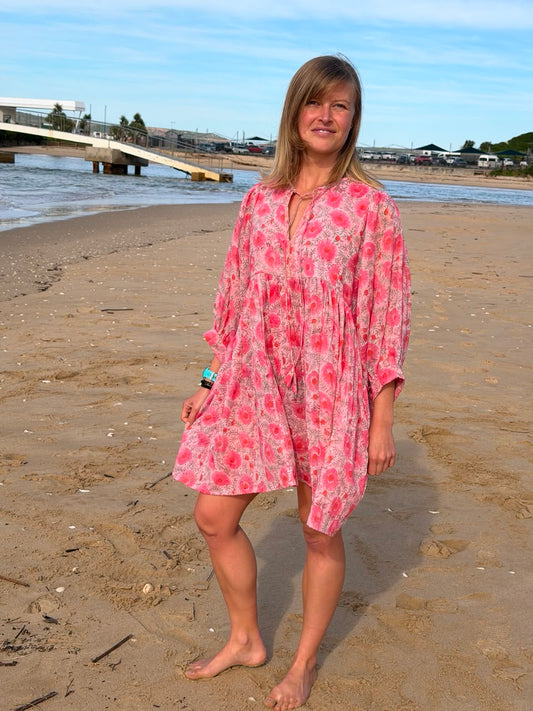 Pink floral short dress