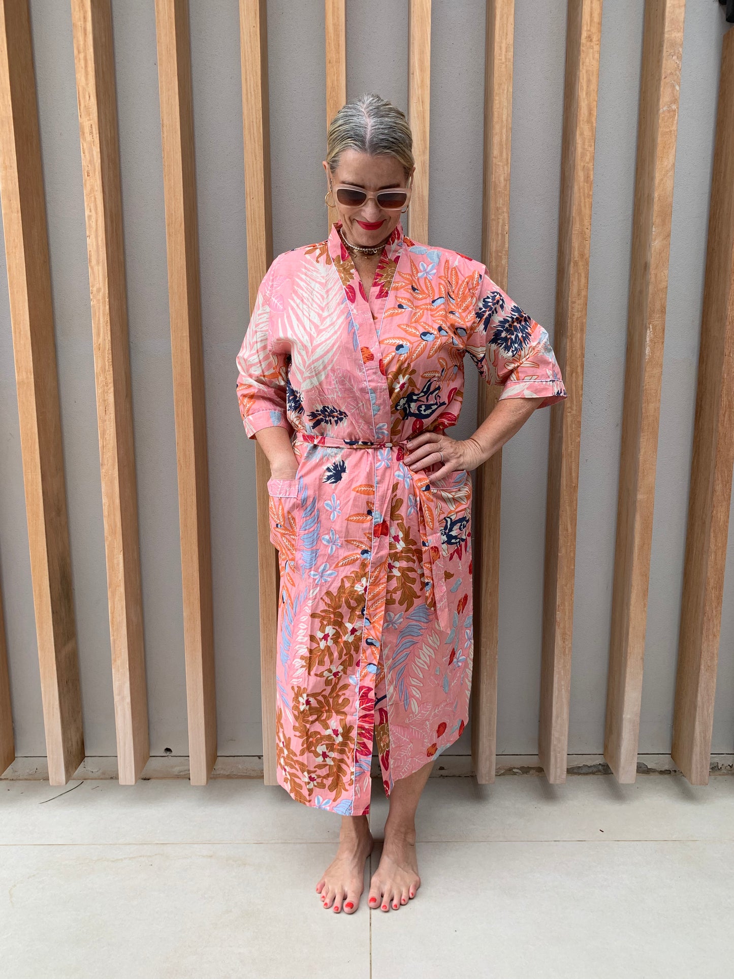 Pink Kimono with floral pattern