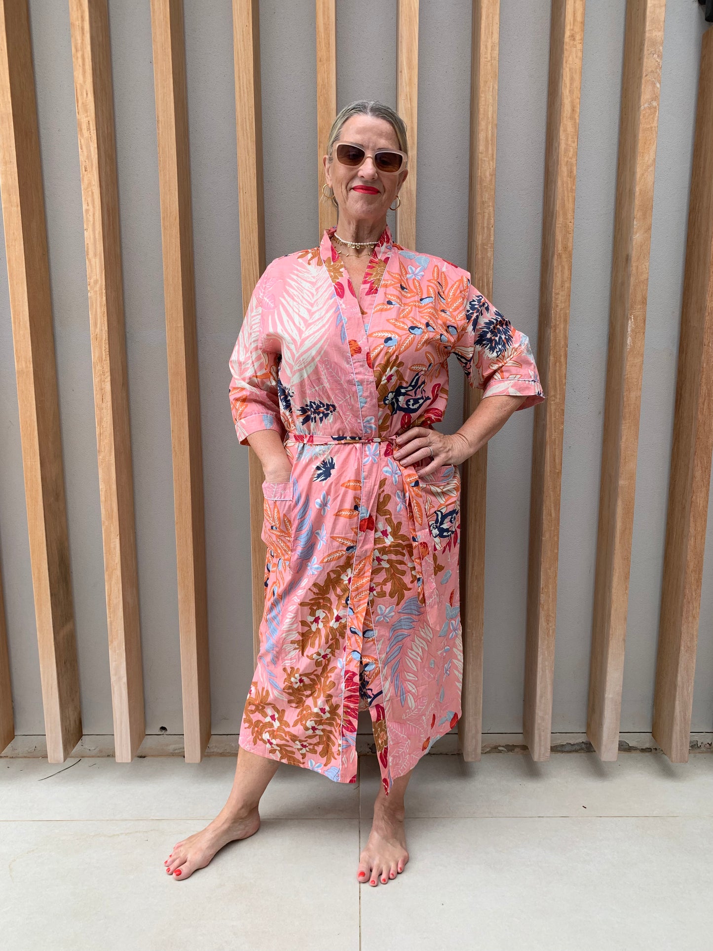 Pink Kimono with floral pattern