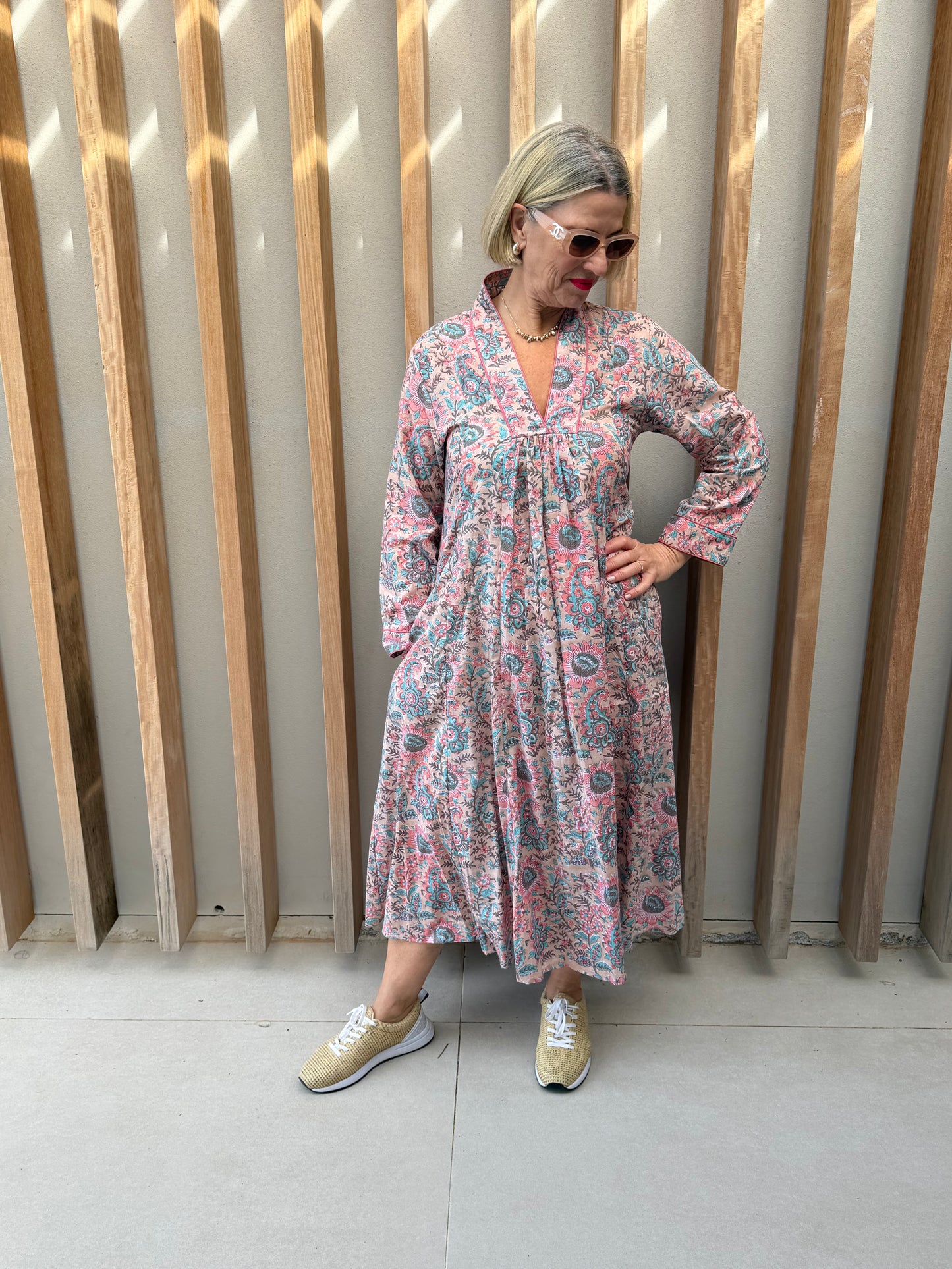 Pink & blue floral dress