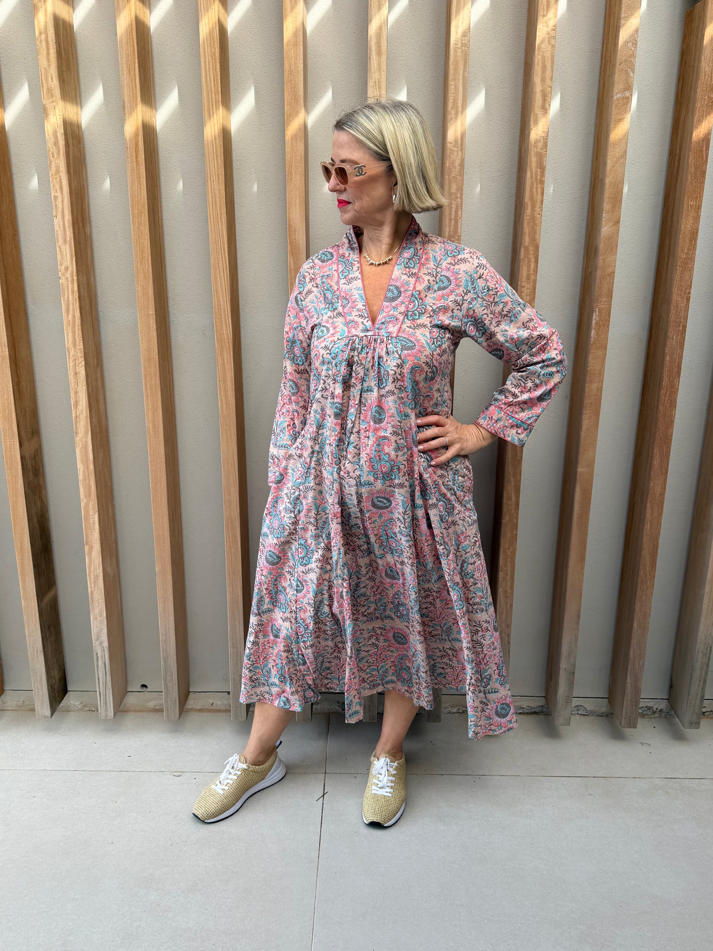 Pink & blue floral dress
