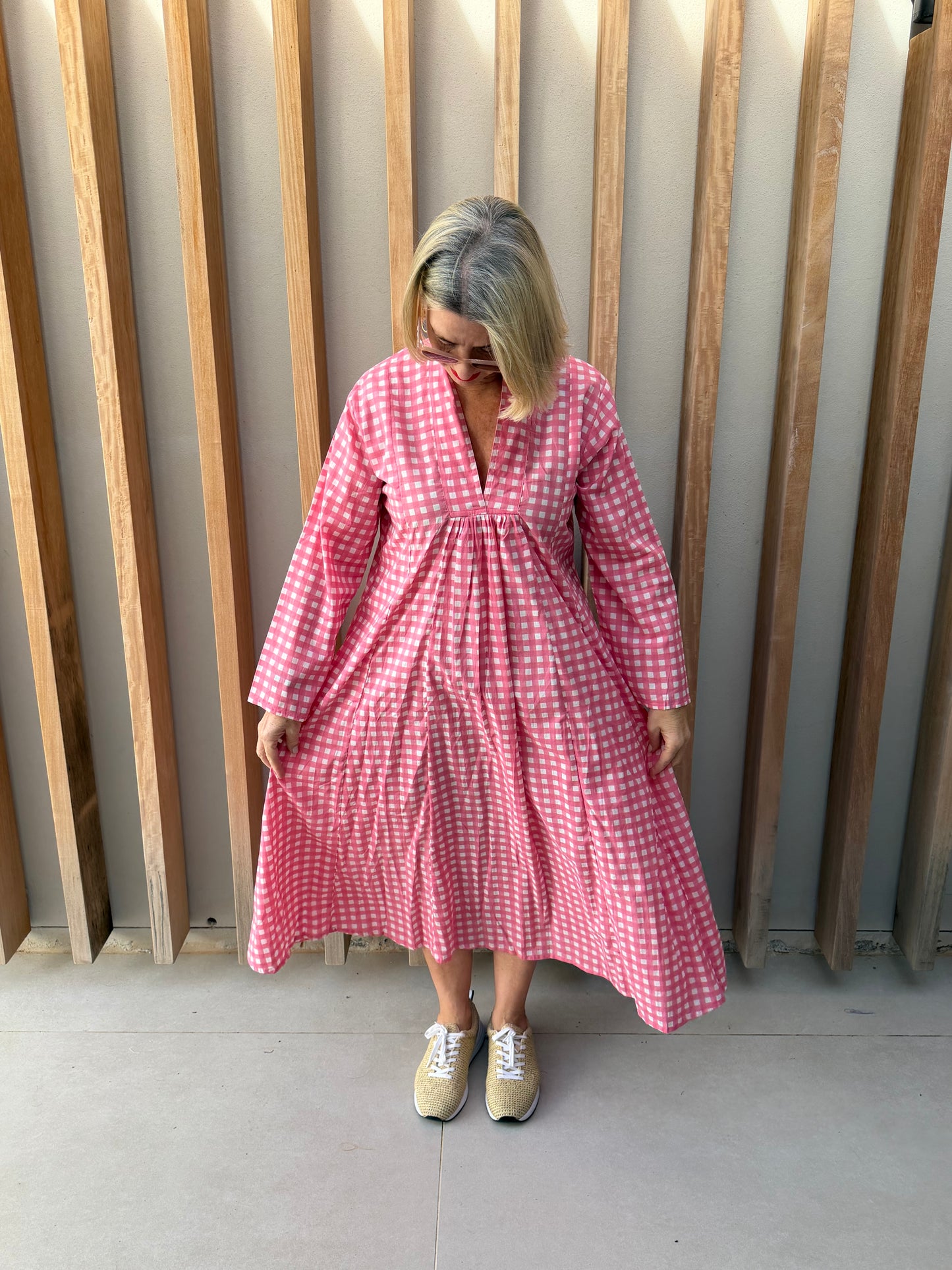 Pink & white checked dress