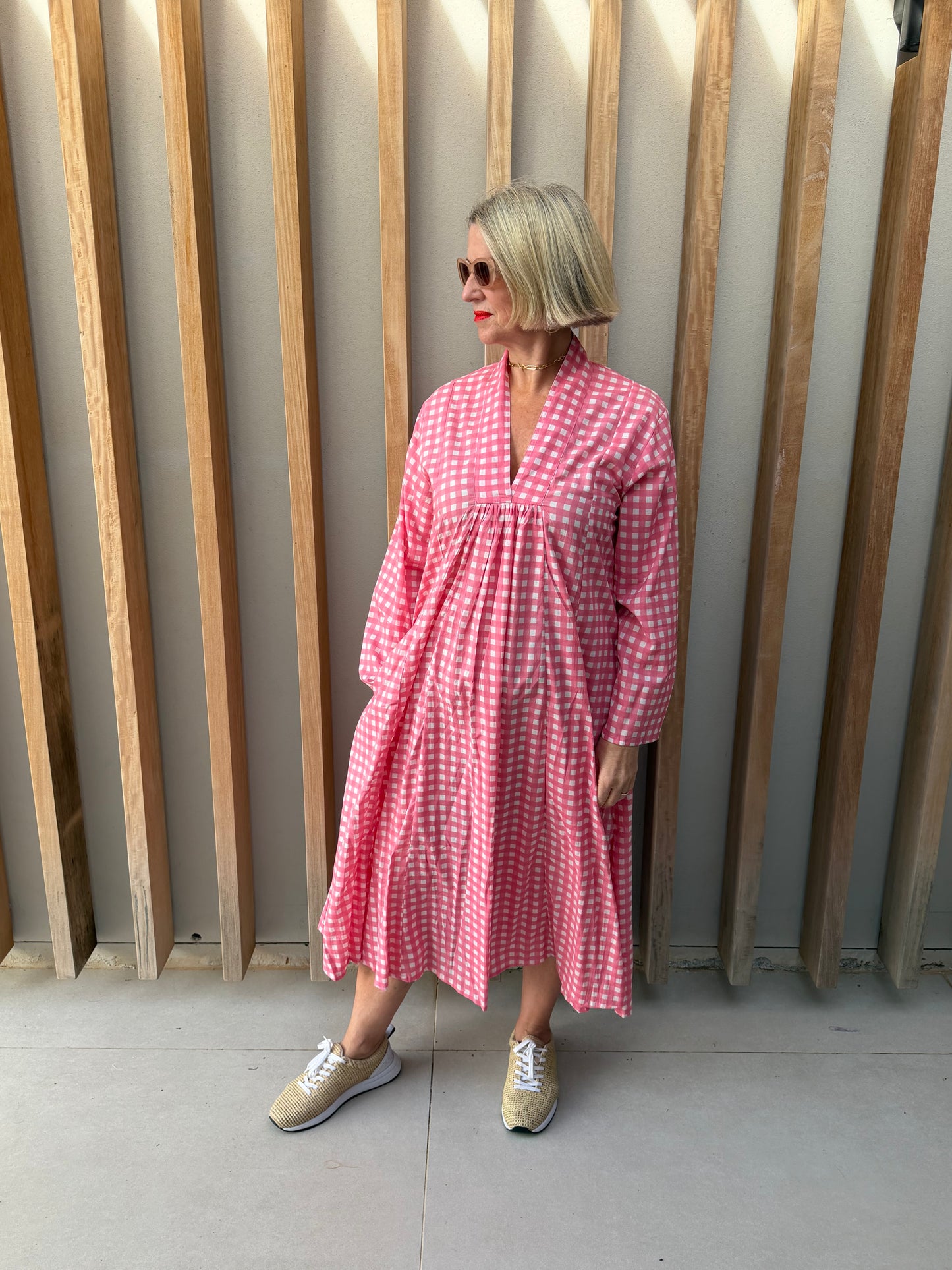 Pink & white checked dress