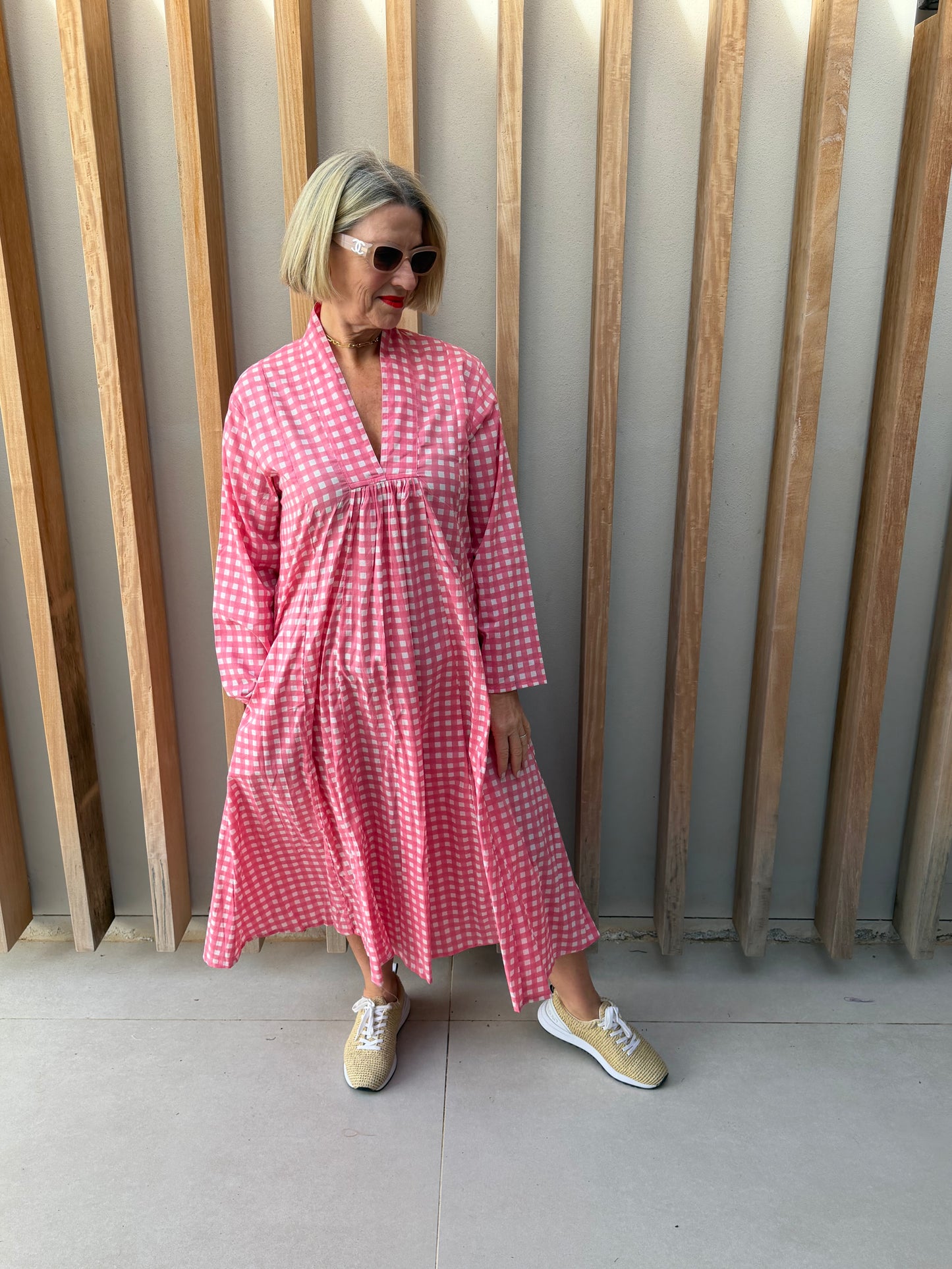 Pink & white checked dress