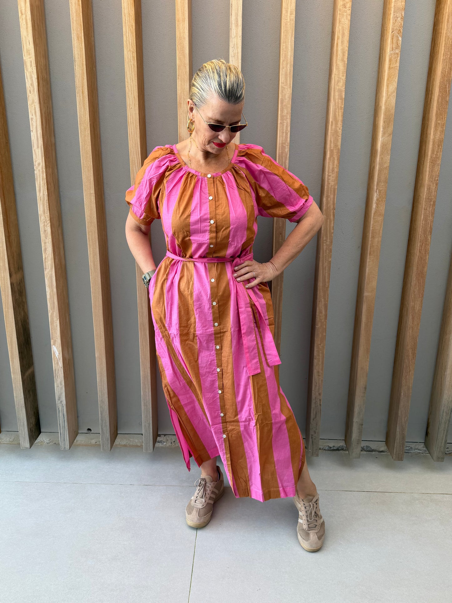 Mustard & pink striped dress